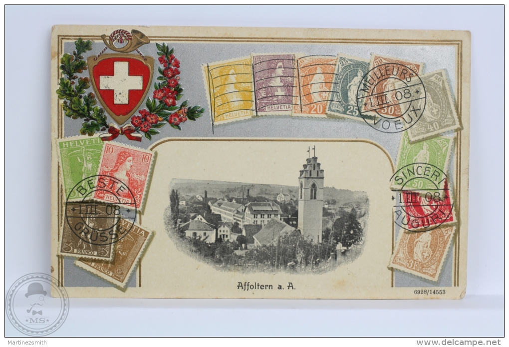 1908 Old & Rare Embossed Postcard Switzerland/ Helvetia - Affoltern A. A. - Posted With Beste & Meilleurs Postma - Affoltern