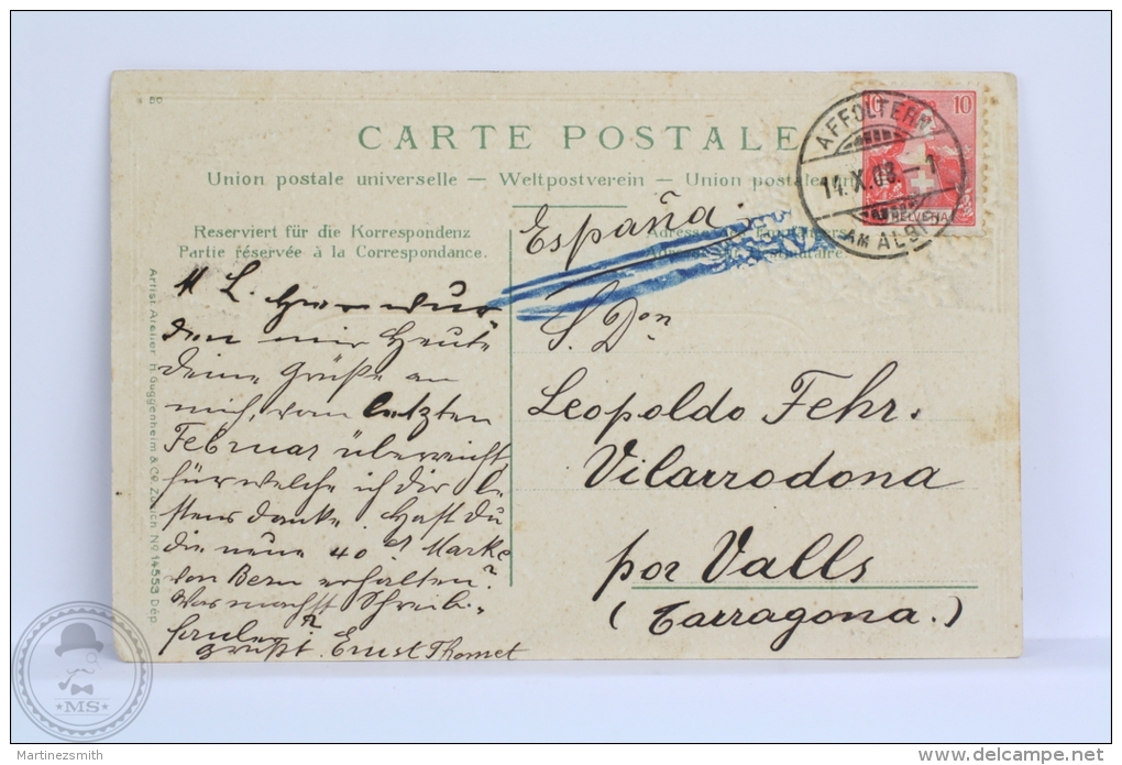 1908 Old & Rare Embossed Postcard Switzerland/ Helvetia - Affoltern A. A. - Posted With Beste & Meilleurs Postma - Affoltern