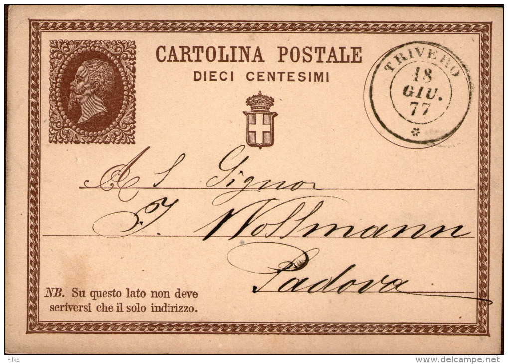 Italy,C 1,10 C.Vitt. Em II,Trivero:18.06.1877,sen T To Padova,as Scan - Ganzsachen