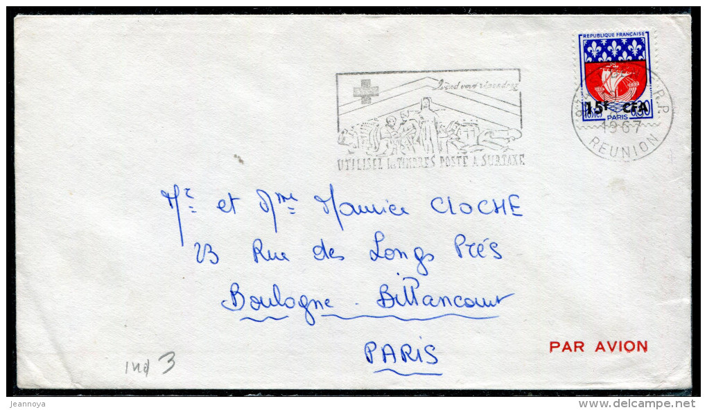 REUNION - N° 350A / LETTRE AVION DE ST. DENIS LE 8/8/1967, POUR LA FRANCE - TB - Covers & Documents