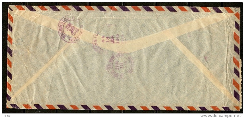 SI53D Cina China Chine Busta REGISTERED AIRMAIL COVER SHANGHAI TO WASHINGTON - INTEREST FRANKING Chiang Kai-shek  1946 - 1912-1949 Repubblica