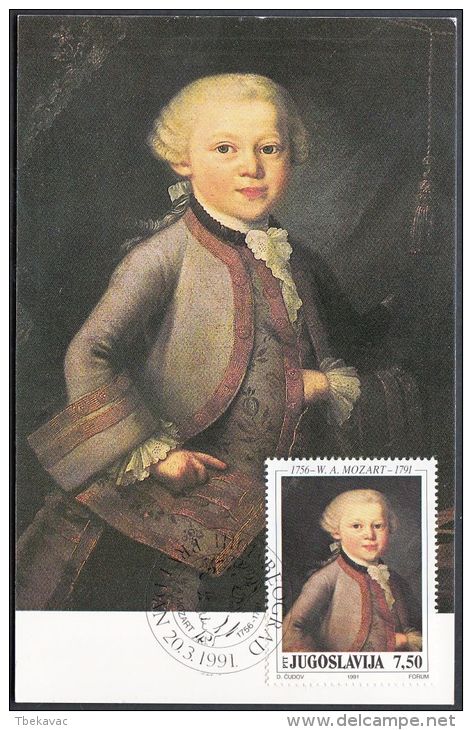 Yugoslavia 1991, Maximum Card "W.A. Mozart", Ref.bbzg - Maximumkarten