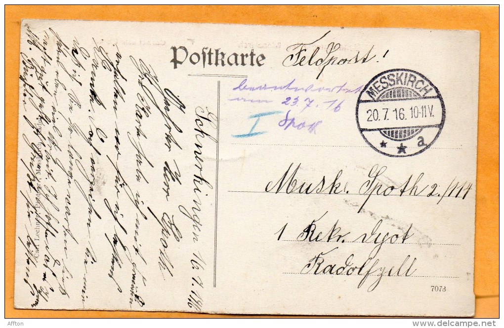 Schnerkirgen Bei Messkirch Gasthof Zum Sternen 1916 Postcard Mailed - Sigmaringen