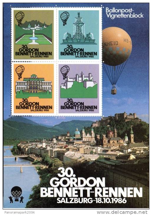 30th Gordon Bennett Cup Salzburg 18.10.1986 Austria Label-Sheet Ballonpost Hot Air Balloon Poster Sheet Cinderella - Ballons