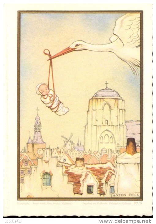 Devotie Geboortekaartje - Doop - Martin Verougstraete - Lebon - Kortrijk 1958 - Illustr. Anton Pieck - Nacimiento & Bautizo