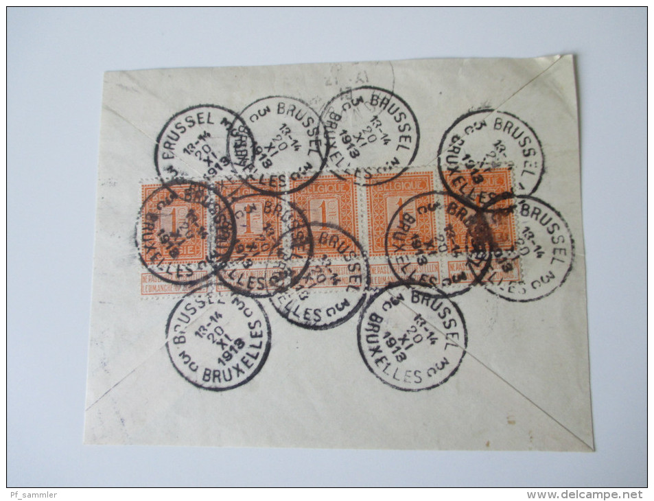 Belgien 1912 / 1913 Nr. 89 Als Mehrfachfrankatur Auf Briefstück / Briefrückseite 12 Stempel / Twelve Cancels! - Other & Unclassified