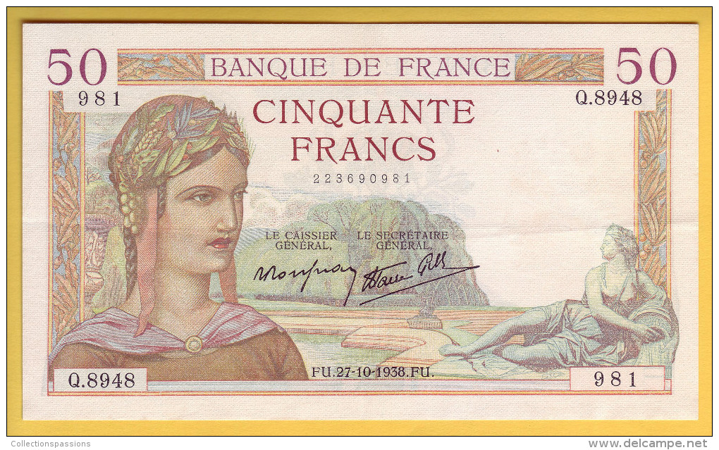 BILLET FRANCAIS - 50 Francs Cérès 27.10.1938 SUP+ - 50 F 1934-1940 ''Cérès''