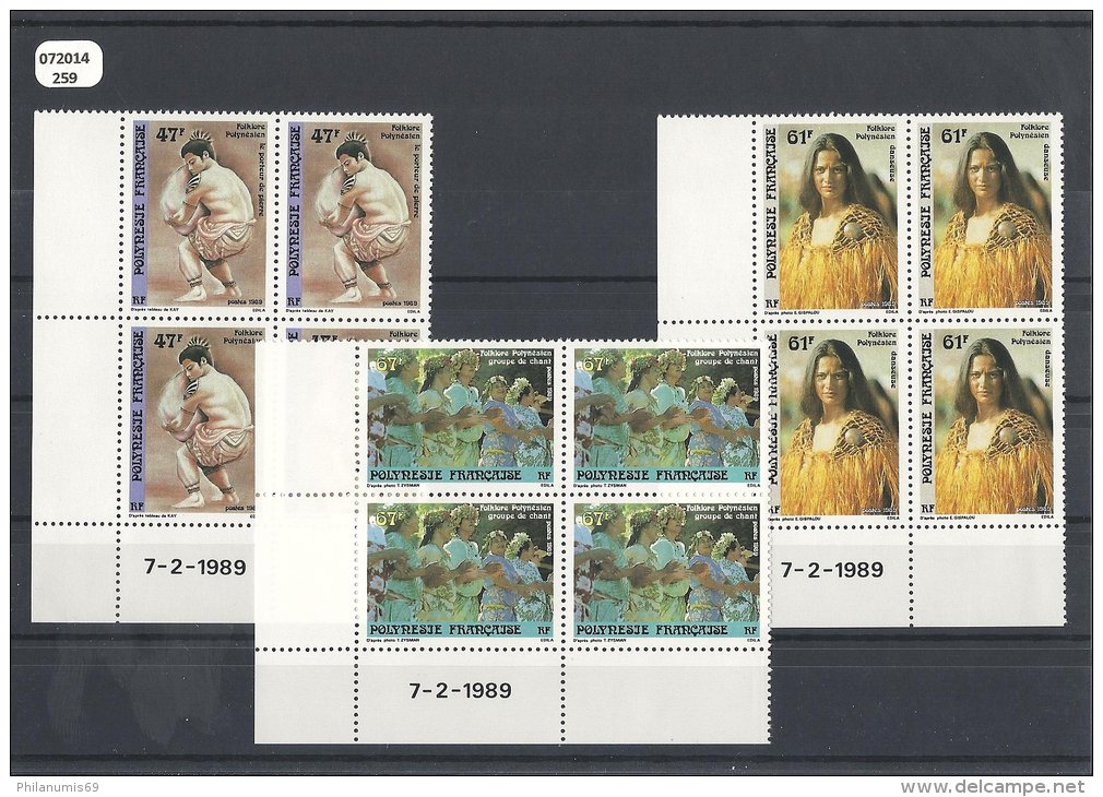 POLYNESIE 1989 - YT N° 333/335 NEUF SANS CHARNIERE ** (MNH) GOMME D'ORIGINE LUXE COIN DATE - Unused Stamps
