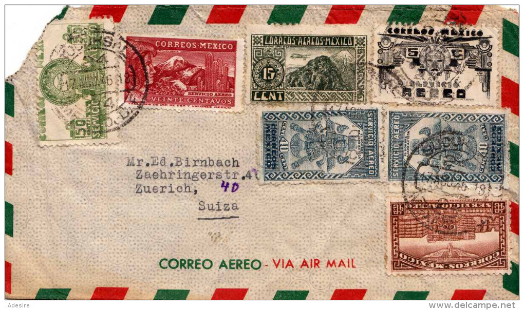 MEXICO 1946 - 7 Fach MIF (Sondermarken) Auf LP-Brief > Zürich - Mexiko