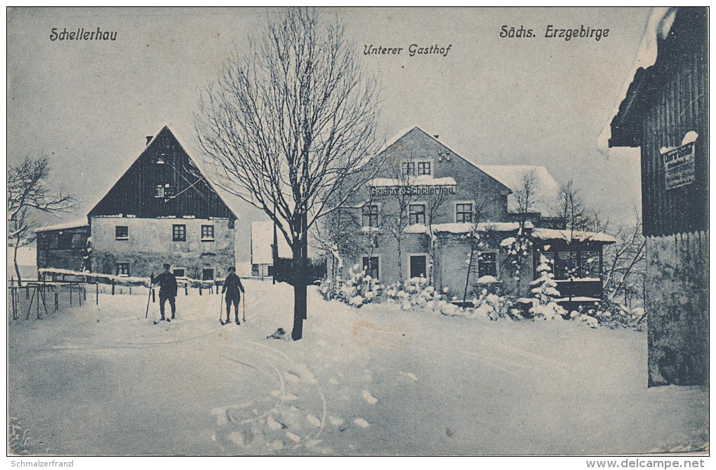 AK Schellerhau Winter Ski Unterer Gasthof Bei Bärenfels Kipsdorf Altenberg Oberbärenburg Zinnwald Rehefeld Holzhau - Schellerhau