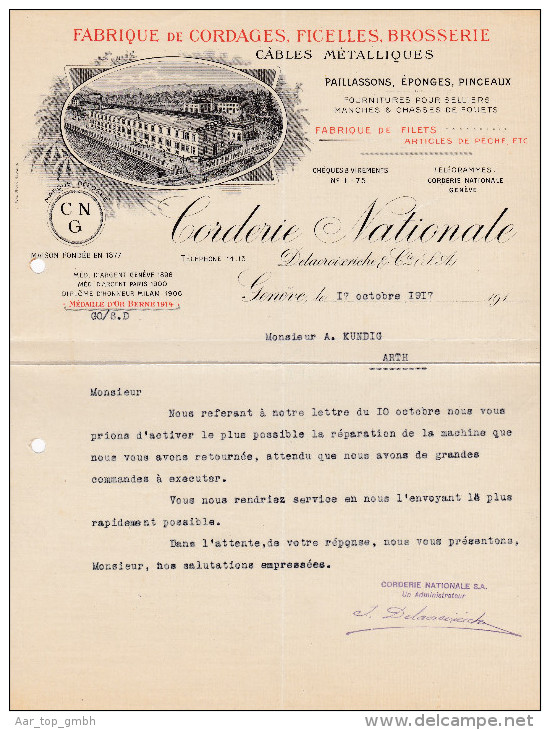SV GE GENEVE 1917-10-17 Delacroixriche & Cie Fabrique De Cordages Ficelles Corderie Nationale - Switzerland