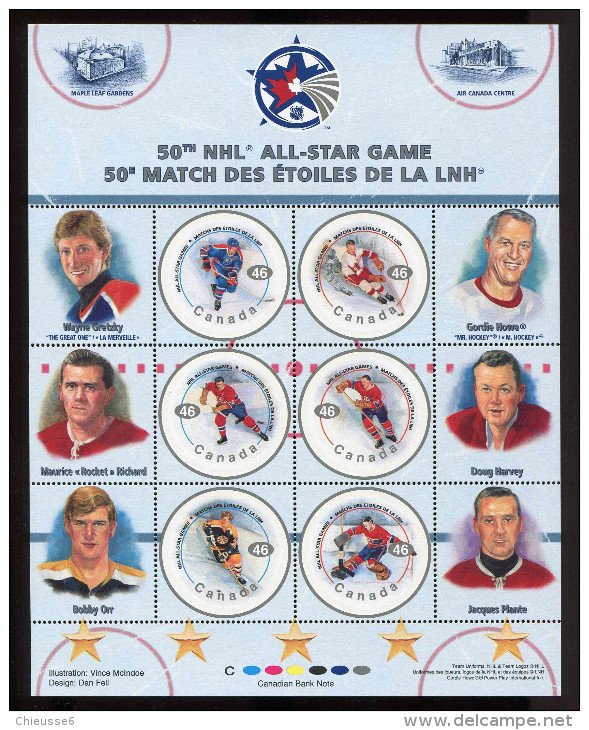 Canada **   N° 1739 à 1744 -  Ligue National De Hockey - Feuillet - Hojas Bloque