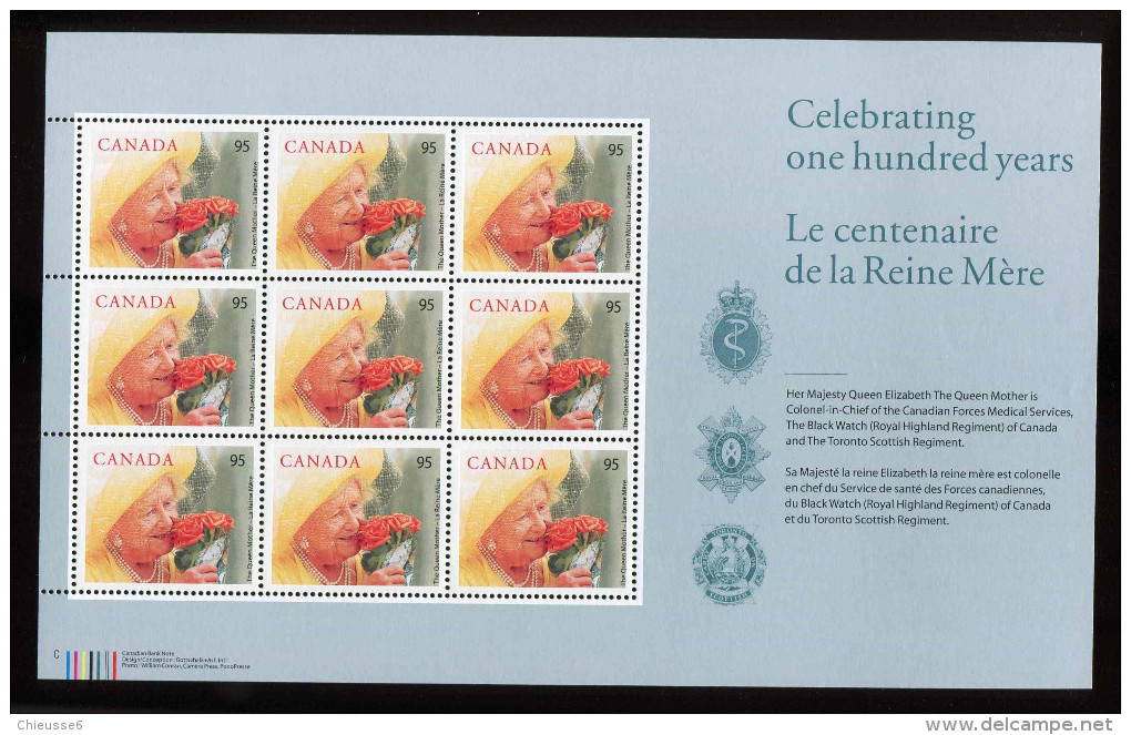 Canada **   N° 1798 - Hommage à S.M La Reine Elisabeth  - Feuillet - Blocks & Sheetlets