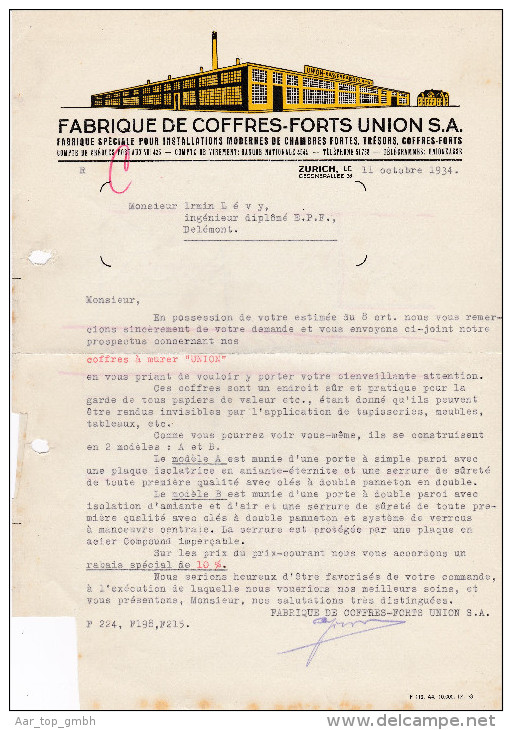 SV ZH ZÜRICH 1934-11-11 Fabrique De Coffres-Forts - Switzerland