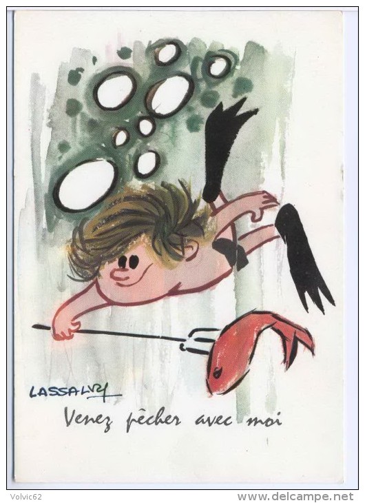 Serie De 3 Cartes Dessin De Lassalvy Enfant Jouer Pecher Avec Moi Partir Mieux - Lassalvy