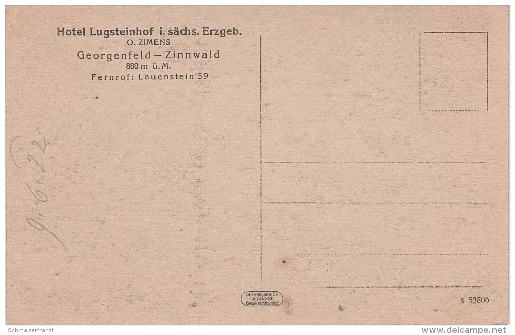 AK Zinnwald Georgenfeld Hotel Gasthof Lugsteinhof Erzgebirgs Zimmer Bei Cinovec Altenberg Geising Schellerhau Lauenstein - Geising