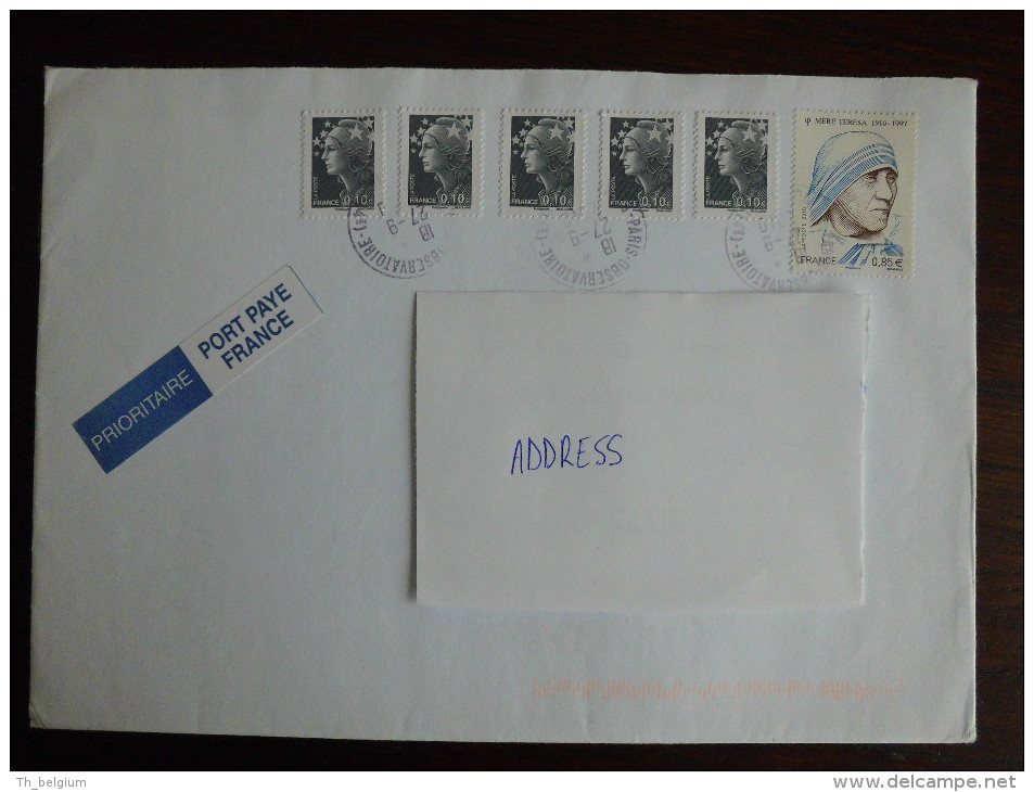 France 2010 Letter / Envelope With Stamp Mother Teresa + Marianne - Mère Teresa