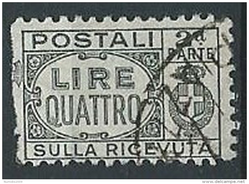 1927-32 REGNO USATO PACCHI POSTALI 4 LIRE SEZIONE - ED594 - Postal Parcels