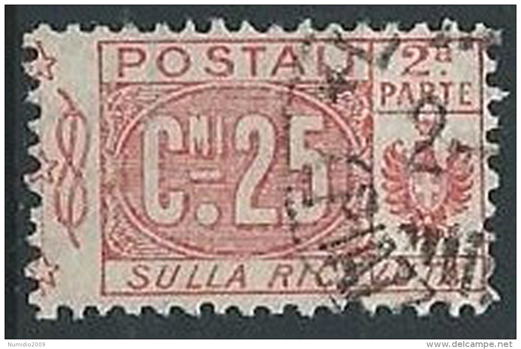 1914-22 REGNO USATO PACCHI POSTALI 25 CENT SEZIONE - ED595 - Colis-postaux