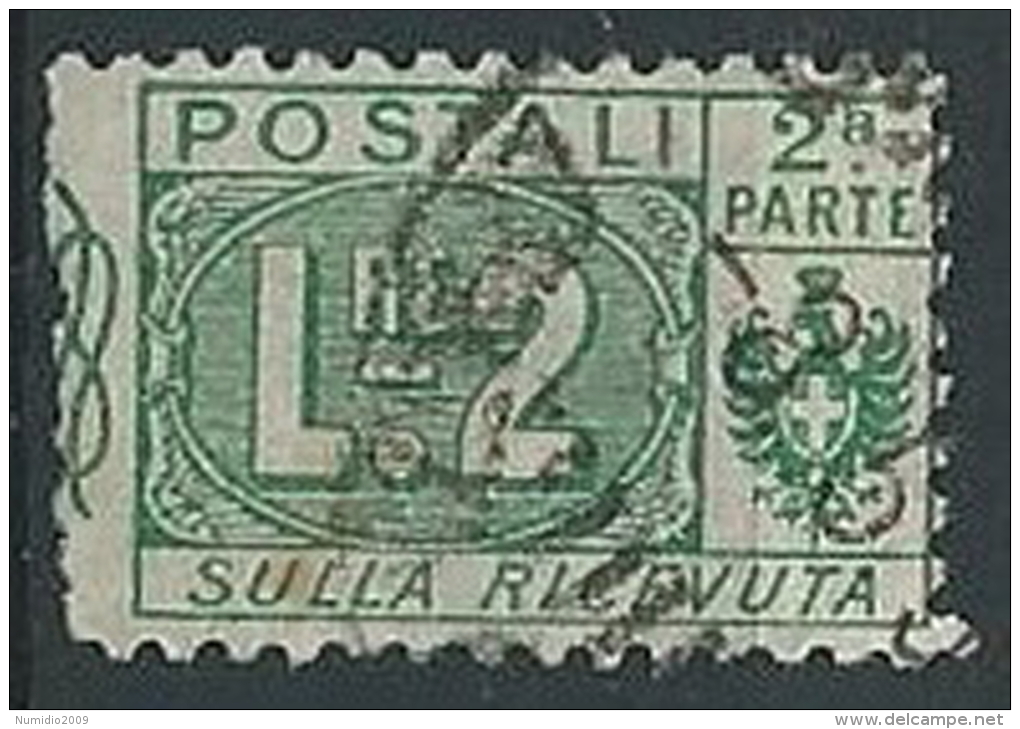 1914-22 REGNO USATO PACCHI POSTALI 2 LIRE SEZIONE - ED595-2 - Pacchi Postali
