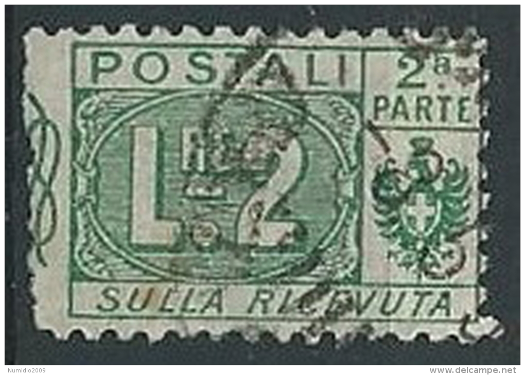 1914-22 REGNO USATO PACCHI POSTALI 2 LIRE SEZIONE - ED595-2 - Colis-postaux