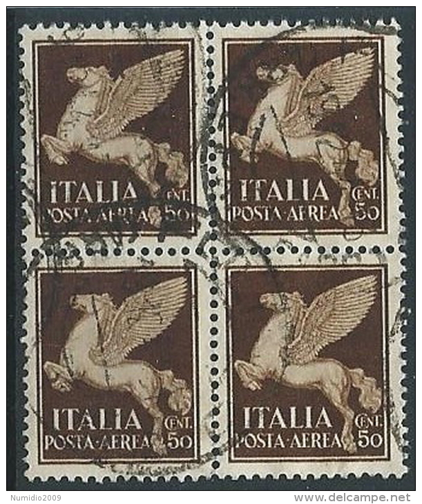 1930-32 REGNO USATO POSTA AEREA 50 CENT QUARTINA - ED599 - Posta Aerea