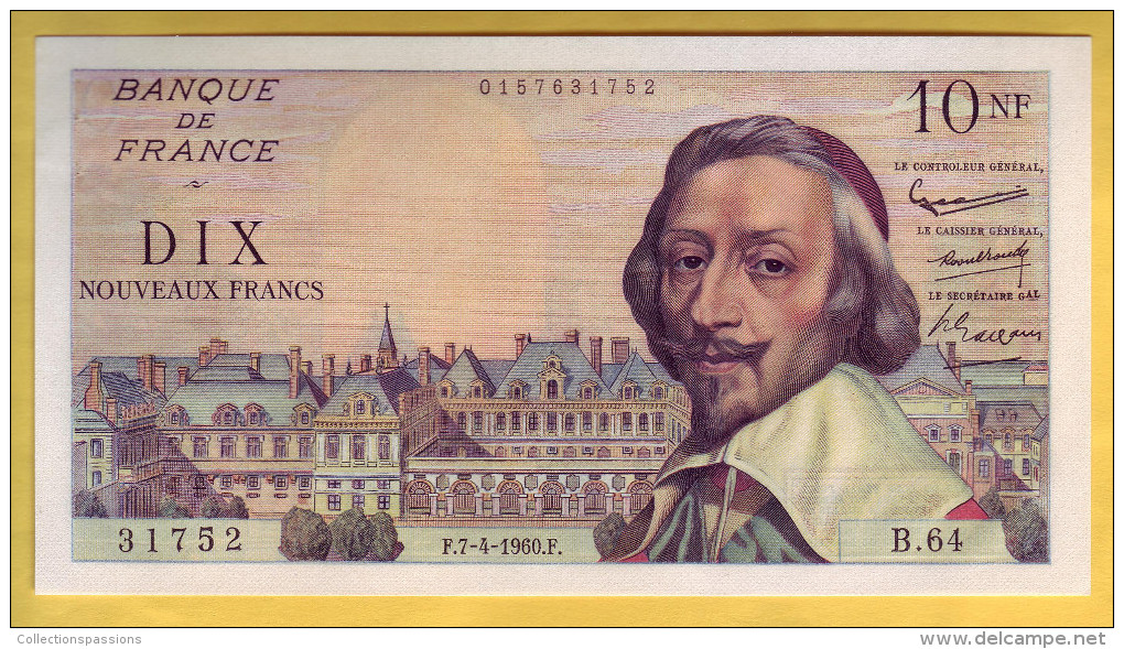 BILLET FRANCAIS - Lot De 2 Billets 10 NF Richelieu 7.4.1960 SPL - 10 NF 1959-1963 ''Richelieu''