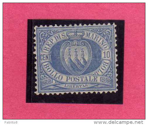 SAN MARINO 1877 1890 STEMMA COAT OF ARMS ARMOIRIES  CENT.10  MNH OTTIMA CENTRATURA SIGNED SIGLATO - Neufs