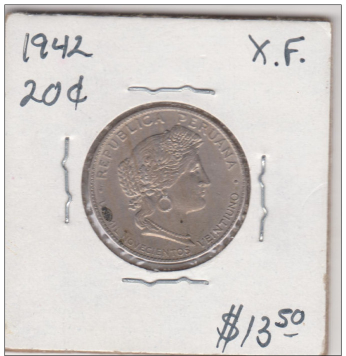 PERU 20 CENTAVOS 1942 XF CONDITION VERY NICE - Pérou