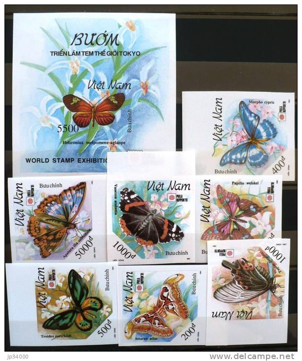 VIETNAM Papillons.  Serie NON DENTELEES (Yvert 1250/5+ BF) .**. MNH IMPERFORATE - Butterflies