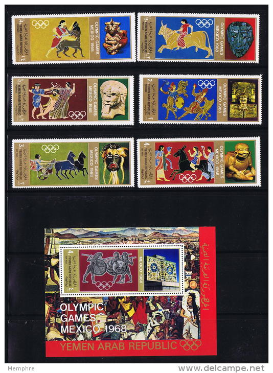 1969  Yémen Du Nord  YAR  Jeux Olympiques  Art Du Mexique Et De La Grèce Antique Timbres Et Bloc MiNr 777-783 * MH - Jemen