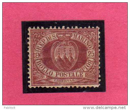 SAN MARINO 1877 - 1890 STEMMA COAT OF ARMS ARMOIRIES CENT.25 MNH BEN CENTRATO - Neufs