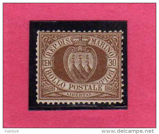 SAN MARINO 1877 - 1890 STEMMA COAT OF ARMS ARMOIRIES CENT.30 MNH DISCRETA CENTRATURA SIGNED FIRMATO - Neufs