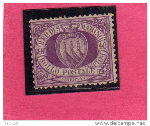 SAN MARINO 1877 - 1890 STEMMA COAT OF ARMS ARMOIRIES CENT.40 MLH DISCRETA CENTRATURA - Neufs