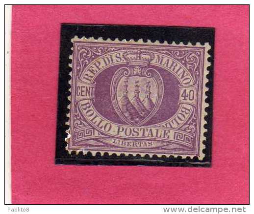 SAN MARINO 1877 - 1890 STEMMA COAT OF ARMS ARMOIRIES CENT.40 MNH DISCRETA CENTRATURA FIRMATO SIGNED - Neufs