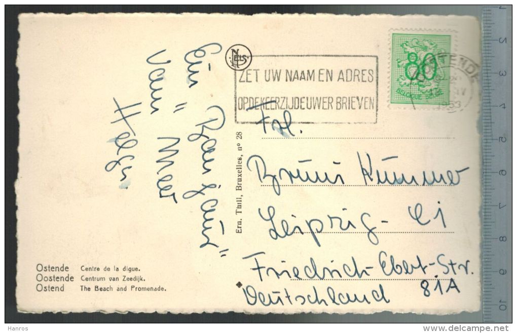 Oostende Centrum Van Zeedijj-1953, - Verlag: Ern. Thill, Brux., POSTKARTE Mit Frankatur, Mit Stempel, OOSTENDE - Oostende