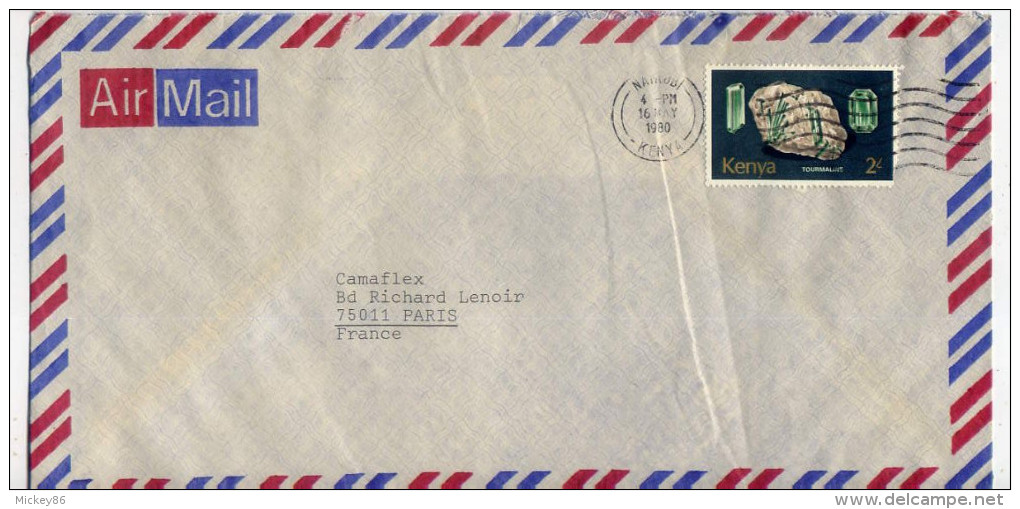 Kenya--1980--lettre De Nairobi  Pour Paris (France)--timbre Tourmaline (minéral,pierre) Seul Sur Lettre - Kenia (1963-...)