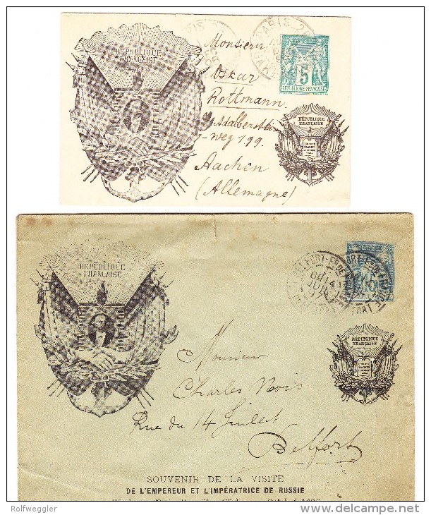 2 Entiers Postaux 5C Sage Avec "Impressions Drapeaux Et Président" 1896/97 - Lots Et Collections : Entiers Et PAP