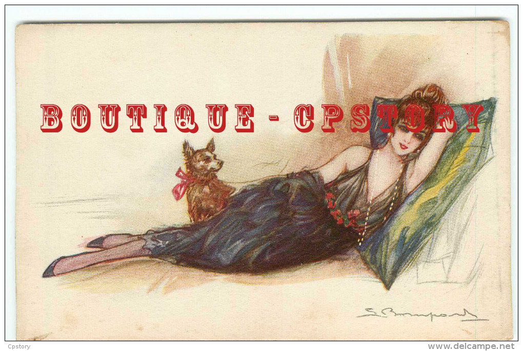 SERGE BOMPARD ILLUSTRATEUR - FEMME ALLONGEE Avec Un CHIEN - SCENE EROTIQUE  GLAMOUR - DOS SCANNE - Bompard, S.