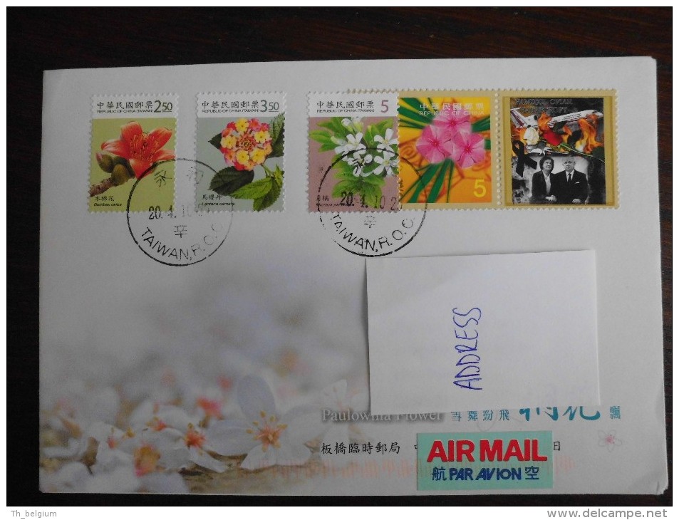 R.O.C. Taiwan 2010 - Letter / Envelope Flowers - Pamieci Ofiar Airplane Catastrophy - Brieven En Documenten