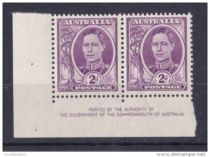 Australia 1941 King George VI 2d Mauve Imprint Pair MNH - Crease, See Notes - Mint Stamps