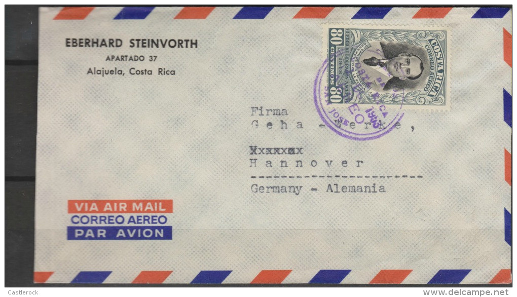 O) 1953 COSTA RICA, DR CARLOS LUIS VALVERDE, WORTHY -MARTYR, COVER TO GERMANY XF - Costa Rica
