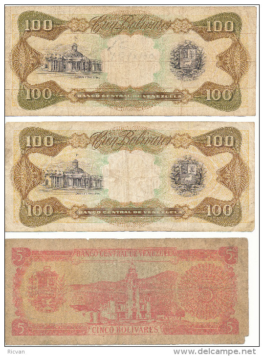 3 Niet Zo Frisse Banknoten 5+100+100 Bolivares - Venezuela