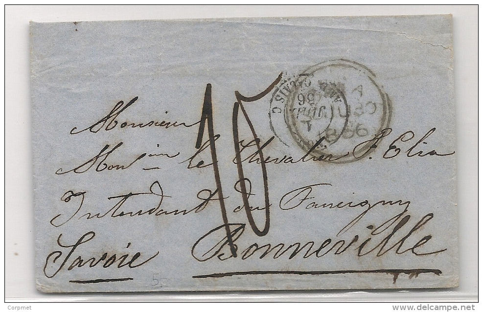 UK - 1856 ENTIRE COVER To SAVOIE - FRANCE Cancelled By DOUBLE CIRCLE VICTORIAN +CALAIS Transit- At Back RECEPTION Cancel - ...-1840 Préphilatélie