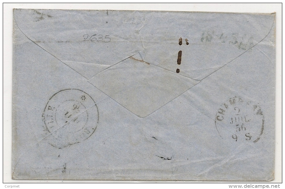 UK - 1856 ENTIRE COVER To SAVOIE - FRANCE Cancelled By DOUBLE CIRCLE VICTORIAN +CALAIS Transit- At Back RECEPTION Cancel - ...-1840 Préphilatélie