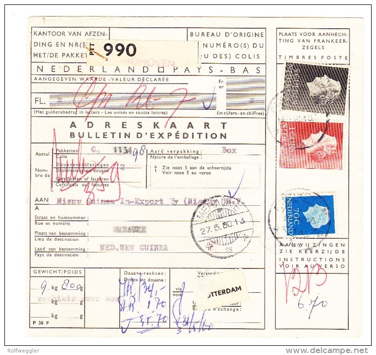 40 C Grün Königin Juliana "Meraukee 1.6.60" Auf Paketkarte Aus Holland Frank 6 Gilden 70 C. - Netherlands New Guinea