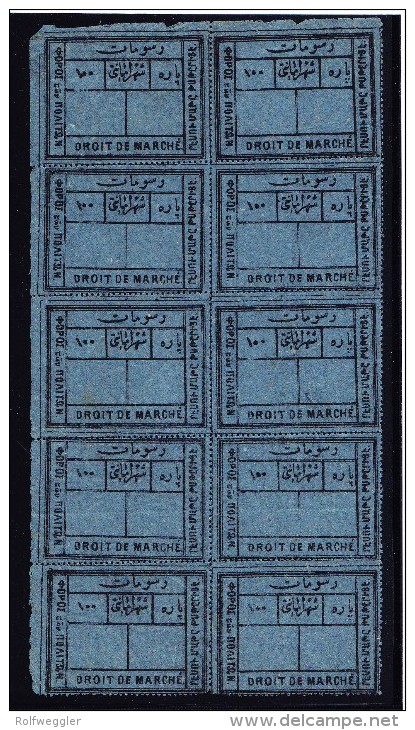 1863 Bloc De 10 Timbres De Service 100 Paras Bleus * "Droit De Marché"  * ( Suleymaniye 1360 ) - Lettres & Documents