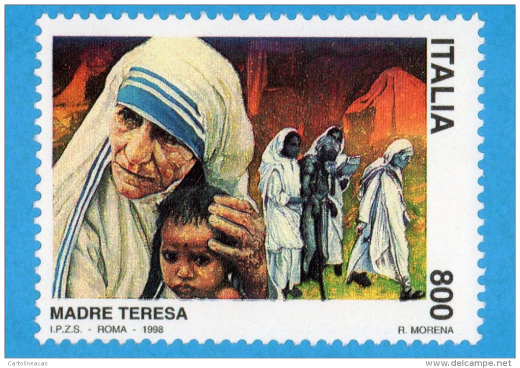 [DC0285] CARTOLINEA -  MADRE TERESA DI CALCUTTA - 1° ANNIVERSARIO DELLA MORTE - RIPRODUZIONE FRANCOBOLLO - Altri & Non Classificati