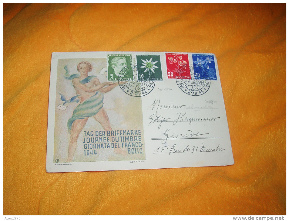 CARTE POSTALE ANCIENNE CIRCULEE DE 1944. /  SUISSE. / TAG DER BRIEFMARKE JOURNEE DU TIMBRE GIORNATA DEL FRANCO-BOLLO / T - Altri & Non Classificati