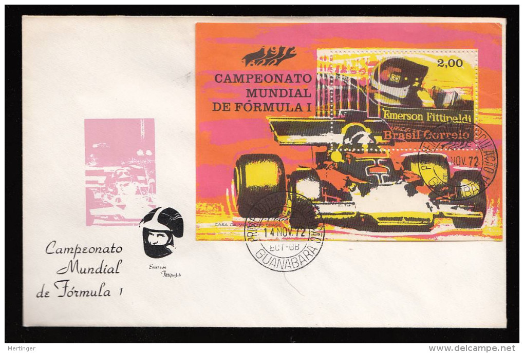 Brazil Brasil 1972 FDC Cover Formula 1 Block Rare - FDC